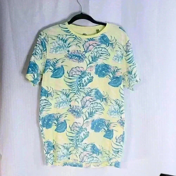 Free Planet Size M Yellow Organic Cotton blend palm leaves t-shirt - Picture 1 of 14